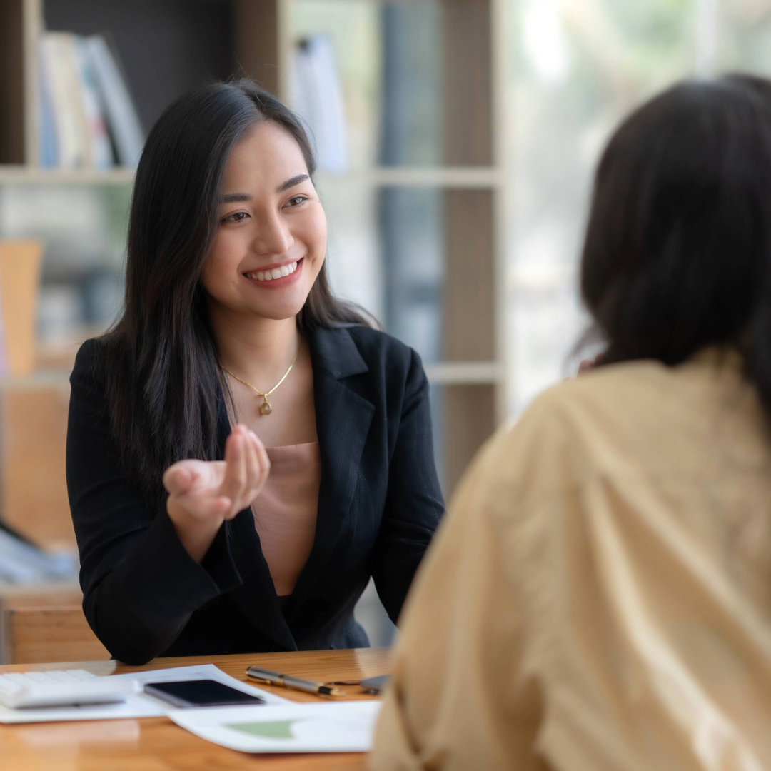 a women taking an interview 